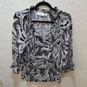Sunny Leigh Monochrome Leaf Print Blouse